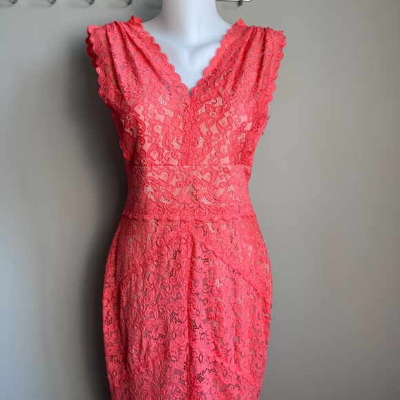 Ivanka Trump Lined Floral Lace Over Sheath Dress Pink 6 Wedding Guest Graduation - Picture 3 of 16